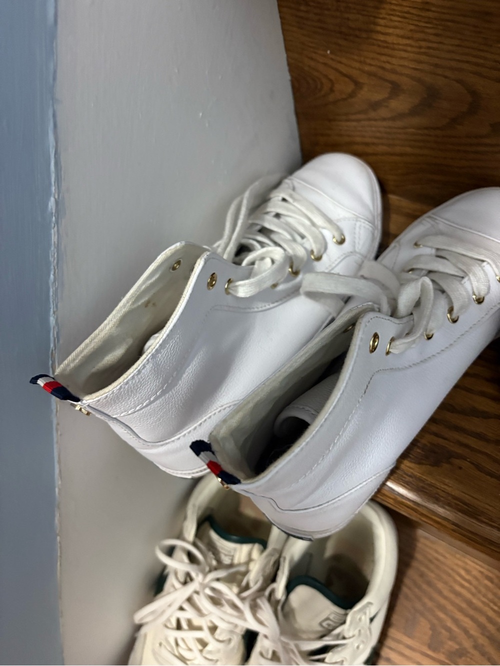 Tommy Hilfiger White High-Top Sneakers with Flag Pull Tab